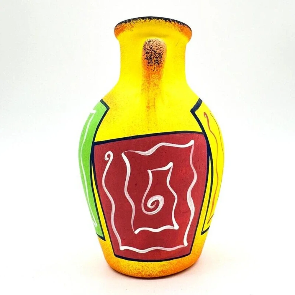 Art. F. Diaz Vase Post Modern 90s Hand Painted Yellow Matte Glaze Signed